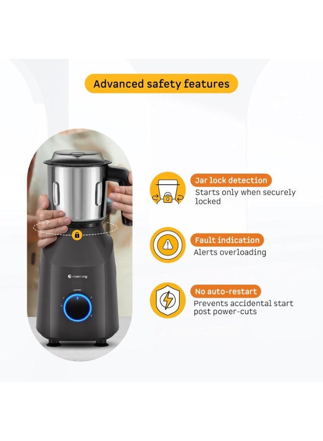 Atomberg Yulia 750 Watt Mixer Grinder | 4 Multipurpose Jars including Chopper Jar | Coarse Mode for Silbatta-like Textures | Powerful Intelligent Motor | Advanced Safety Features | Pebble Grey - Image 3